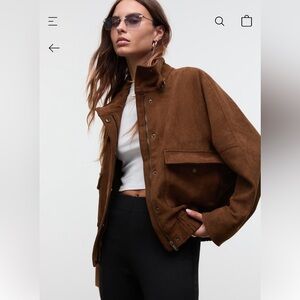 Oversized suede jacket Stradivarius brown